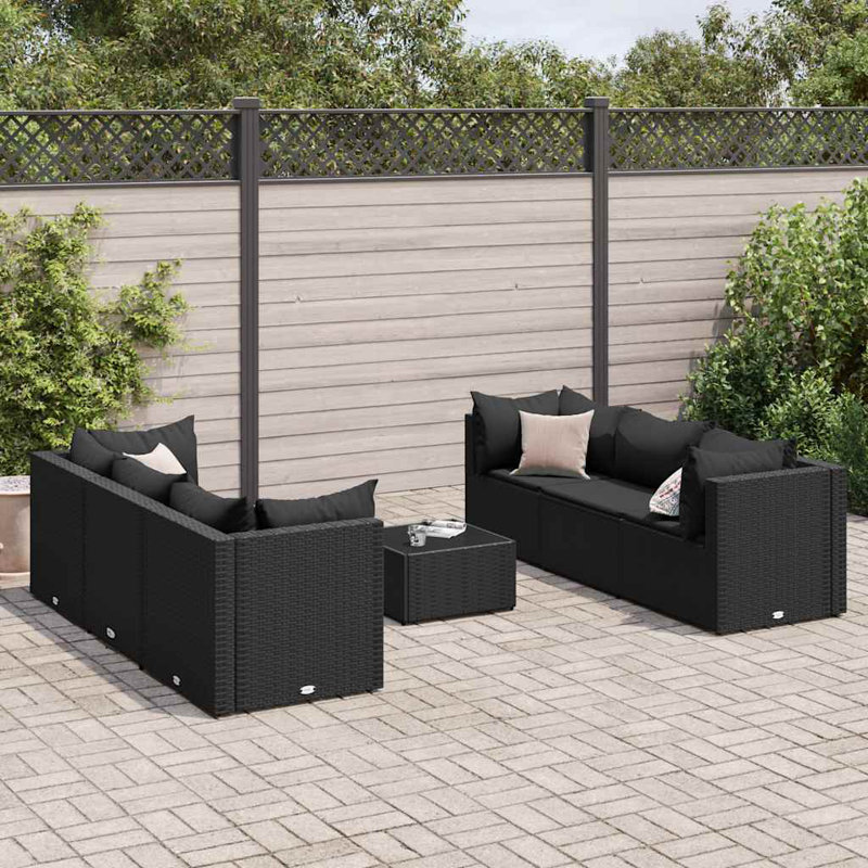 Ensemble de patio avec coussins en rotin Latitude Run®, 6, Noir, noir, noir, noir, Noir, noir, noir, noir