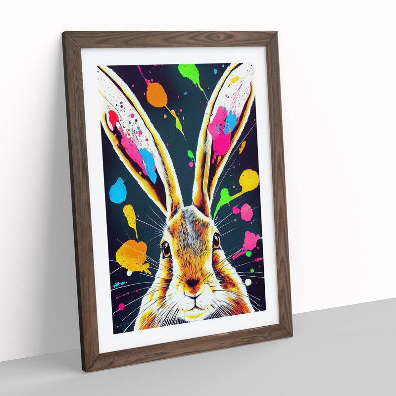 Paint Splashed Hare - Framed Print, 34cm H x 25cm W x 2cm D, Walnut