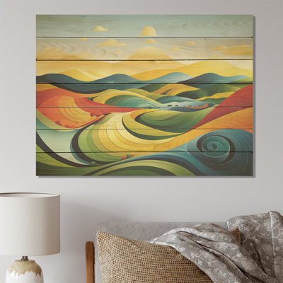 Minimaliste, dessin au trait multicolore III - prairie sur bois
