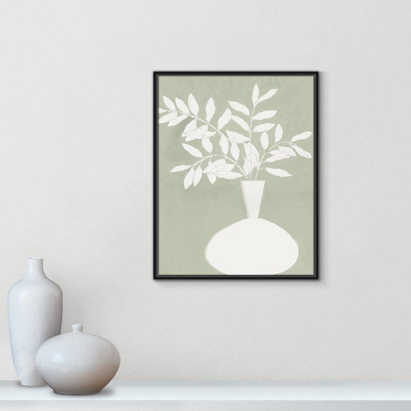 «Sage Vase II» par Aria K, L 23,5 po x H 29,5 po, Framed Canvas, Black Floater