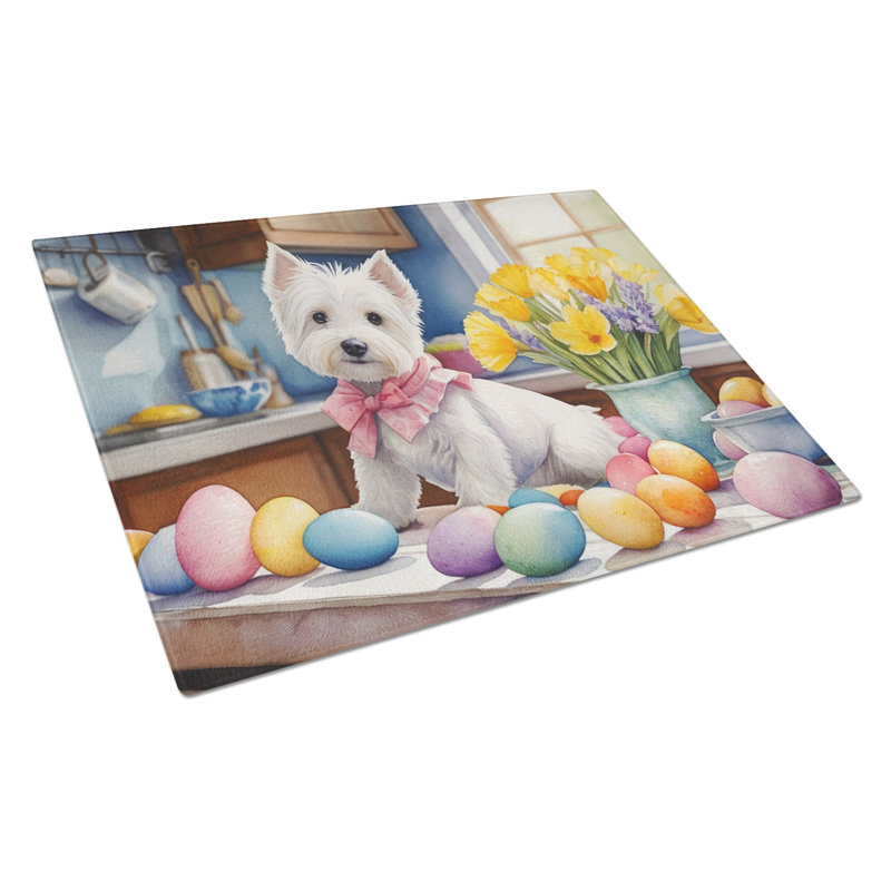 Decorating Easter Westie Glass Cutting Board