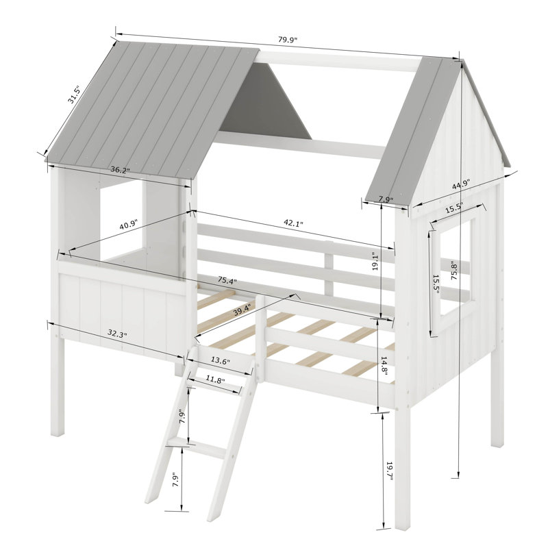 Hicksville Kids Twin Loft Bed, White/Gray