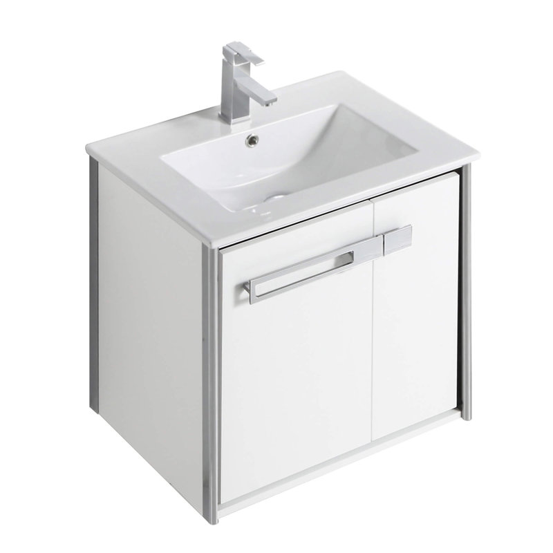 Meuble-lavabo simple l 24 po x P 18,31 po x H 23,25 po, Blanc mat, Chrome poli