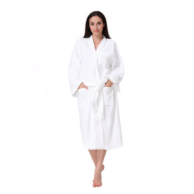 Robe de chambre de type kimono mi-mollet avec poches pour femme et homme en ratine de coton à 100 % coton pour 