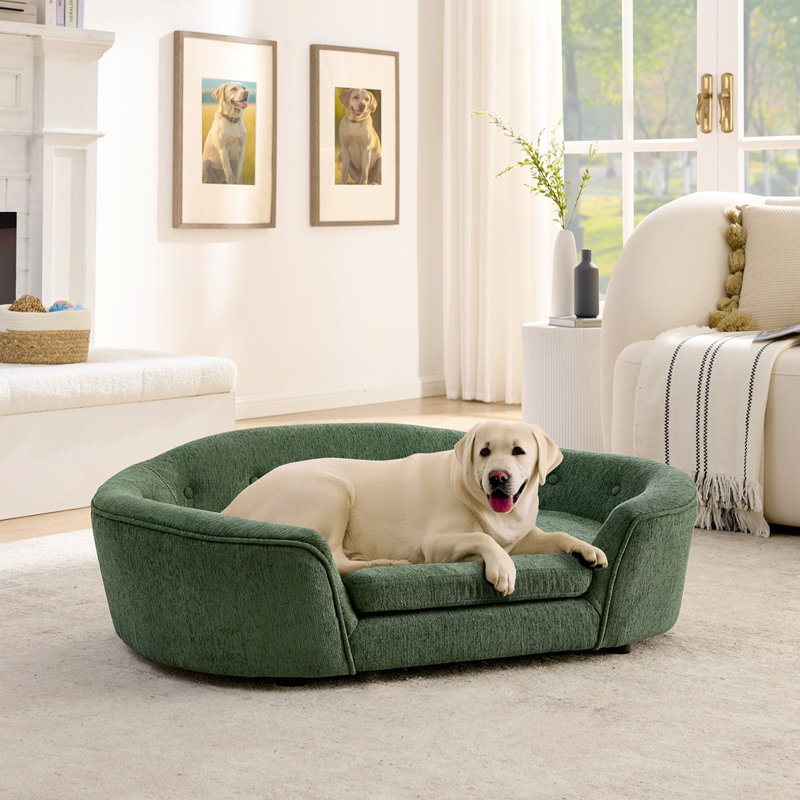 Canapé pour chien surdimensionné ovale semi-fermé, Vert olive