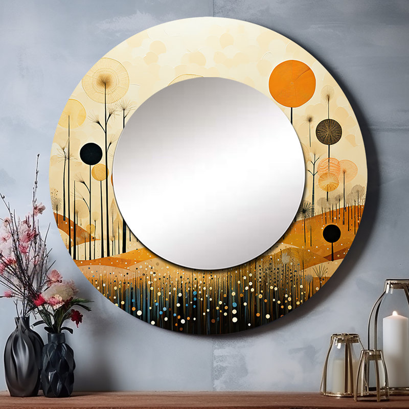 Meadow Bold Geometric Fields I - Abstract Botanicals Large Round Mirror, 29" x 29"