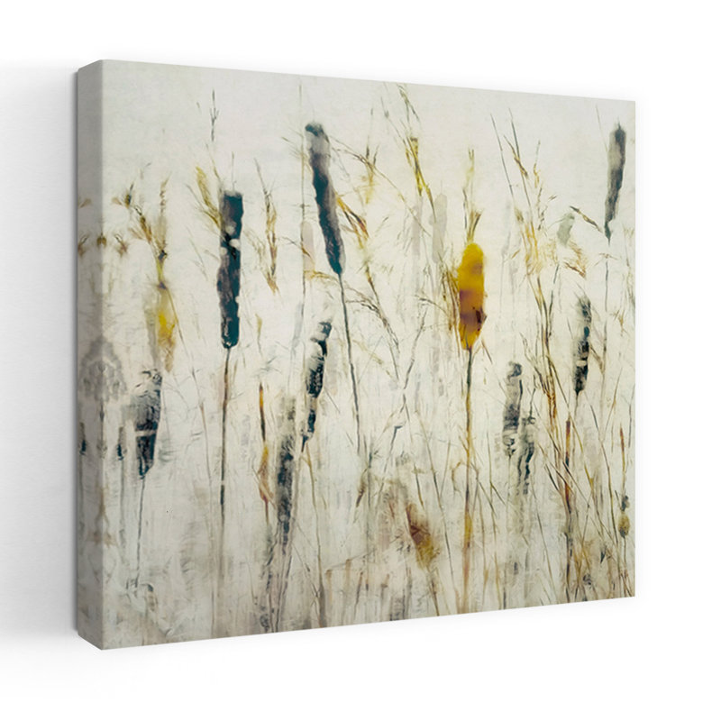Art mural de paysage d'automne délicat avec quenouille et roseaux, H 36 po x l 36 po