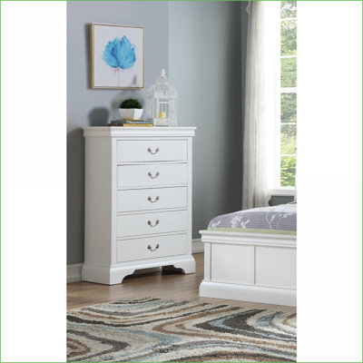 Chests of Drawers, Modern White 5-Drawer Plywood Chest | White | Solid Pine Accents