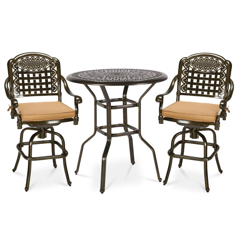 2 - Person Patio Dining Set with Round Table , Cushions Included, 38.75" H x 35.4" W x 23.5" D, Khaki