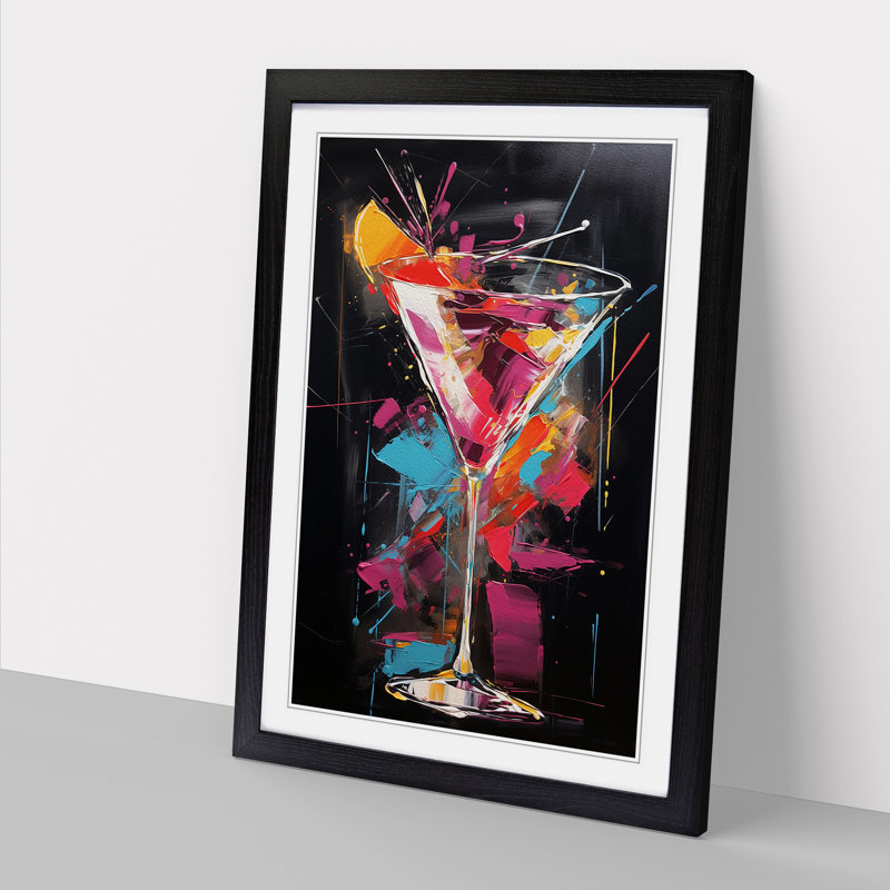 Cocktail Gestural - Single Picture Frame Print on Wood, 64cm H x 46cm W x 2cm D, Black Framed