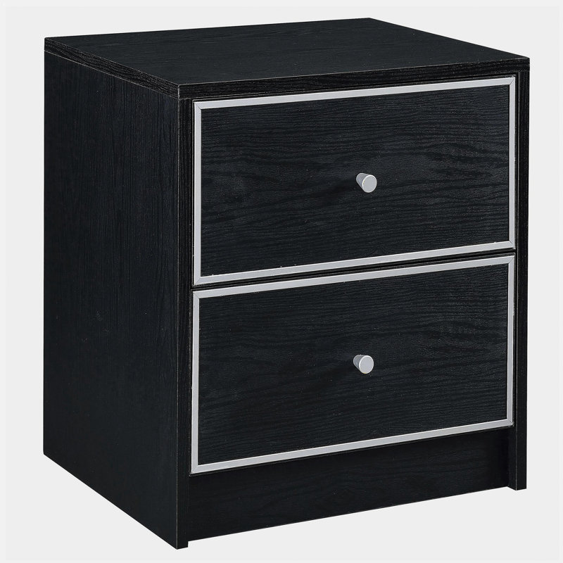 Black and silver 2 drawer bedside cabinet