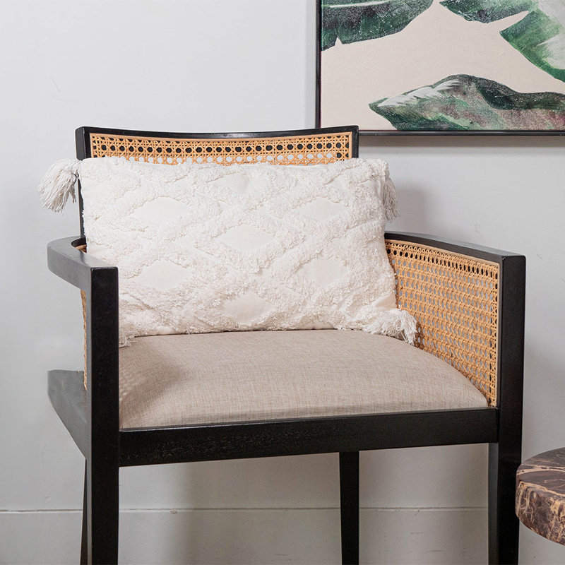 Cotton Throw Pillow, White/Tassels
