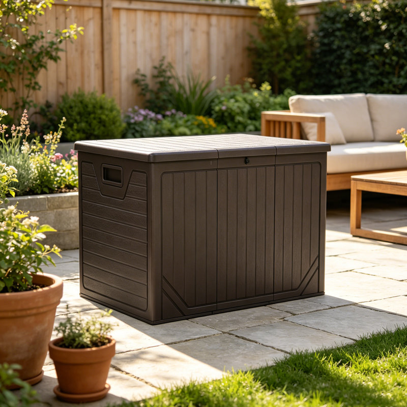 Balconera 230 Gallons Water Resistant Resin Lockable Deck Box,Brown, Brown, 230