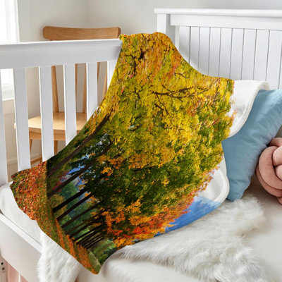 Yellow Ultra Soft Flannel Fleece Throw Blanket,Colorful Trees Autumn Single-Sided Print