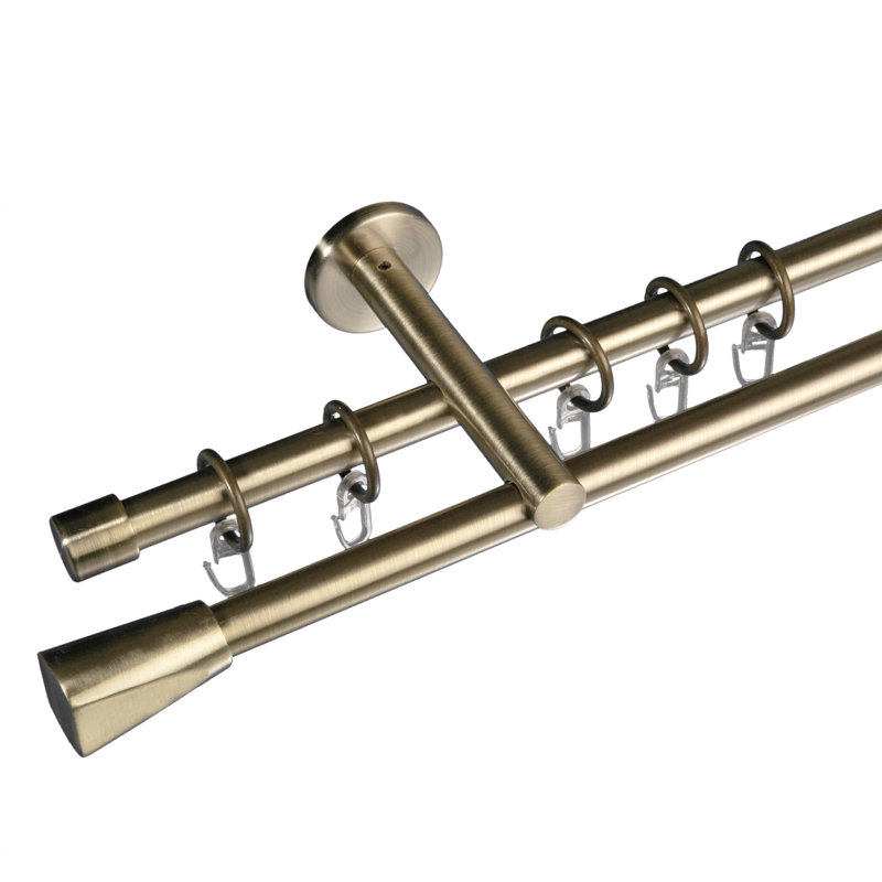 1.6cm Double Curtain Pole, 8cm H x 160cm W x 5cm D, Brass
