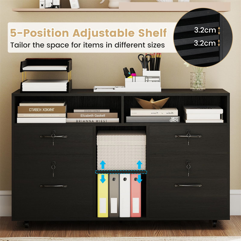 104cm Wide 4 -Drawer Mobile File Cabinet, Black