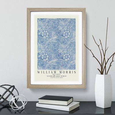 Blue Marigold with Border by William Morris - Picture Frame Painting on MDF