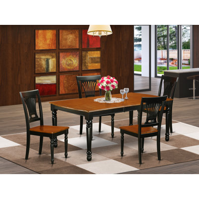 5 Piece Modern Dining Table Set Includes a Rectangle Wooden Table with Butterfly Leaf and 4 Dining Room Chairs, 42x78 Inch, Black & Cherry
