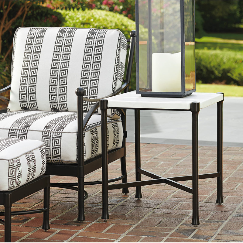Pavlova Black Rectangular End Table with Limestone Top