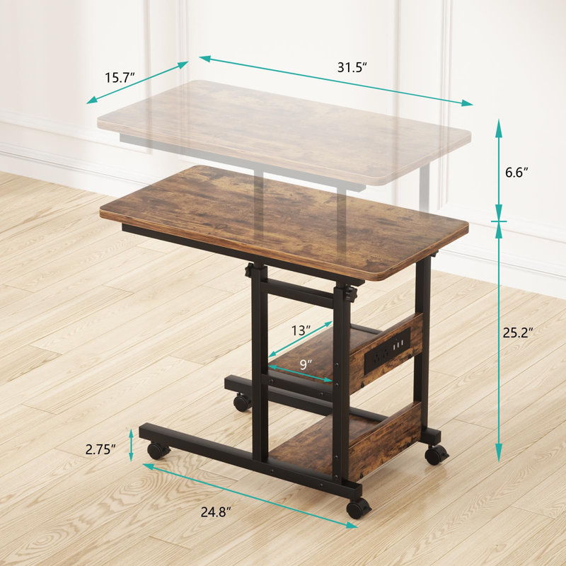 Height Adjustable C-Shaped End Table with Charging Station