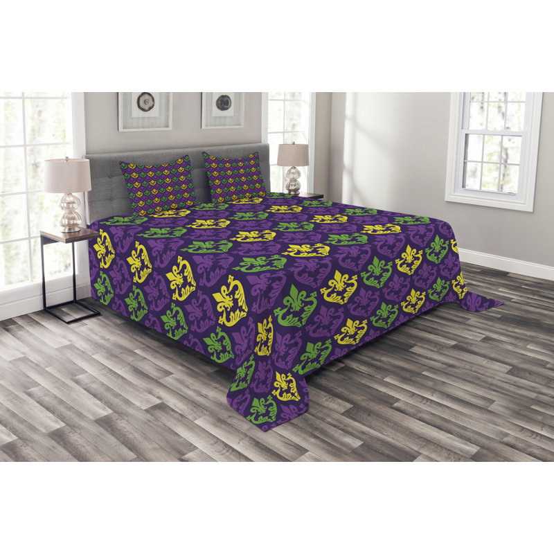 Adekemi Purple Green Microfibre Bedspread Set, 220 x 264 cm