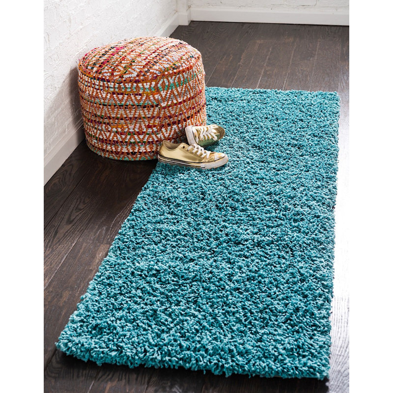 Tapis bleu sarcelle Sybil, Tapis de couloir 2 pi 6 po x 13 pi