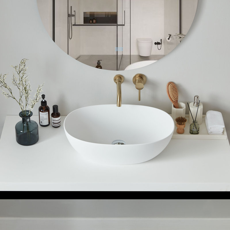 Cpingao 22" x 15" Solid Surface Oval Bathroom Sink Vessel Sink
