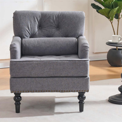 Élégant fauteuil club capitonné avec coussin et fauteuil capitonné en tissu de lin pour plus de confort et de style