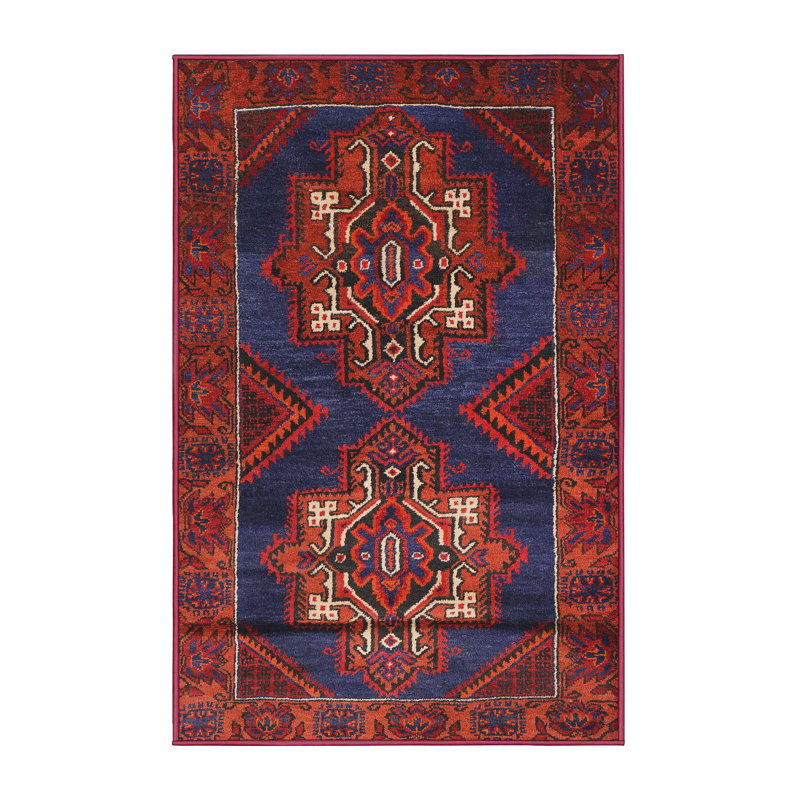 Tapis traditionnel rouge / bleu / blanc, Rectangle 8 pi x 10 pi