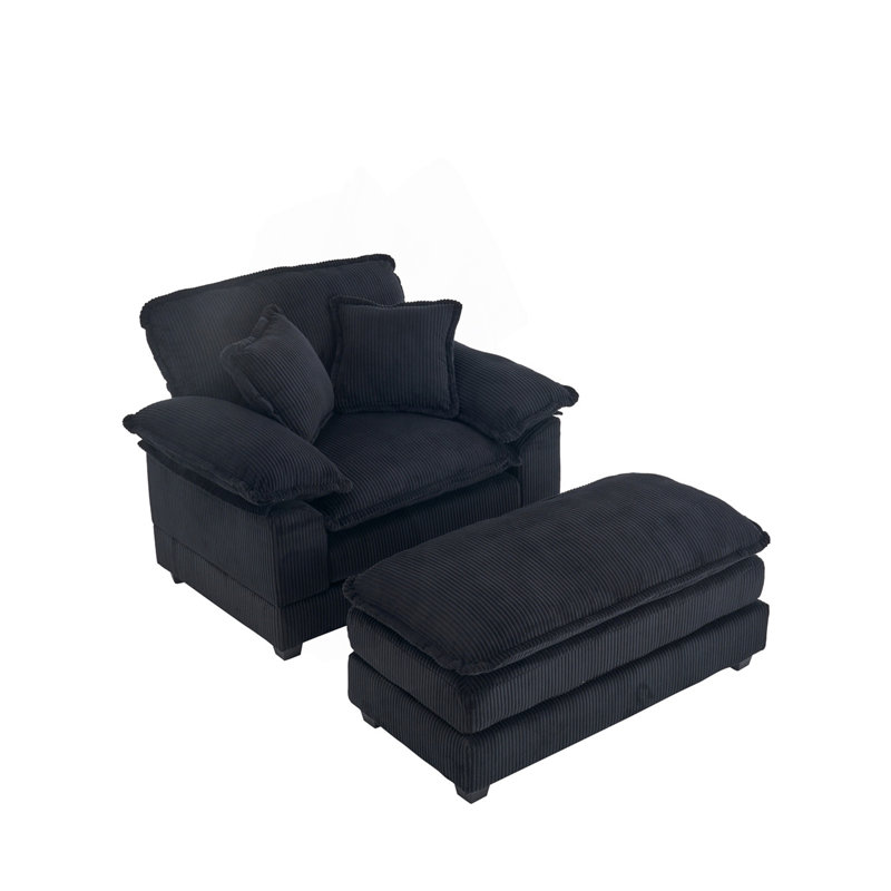 Single Sofa With 2 Toss Pillows And A Ottoman, Comfy Sofa, Deep Seat Couch, Living Room Couch, Black