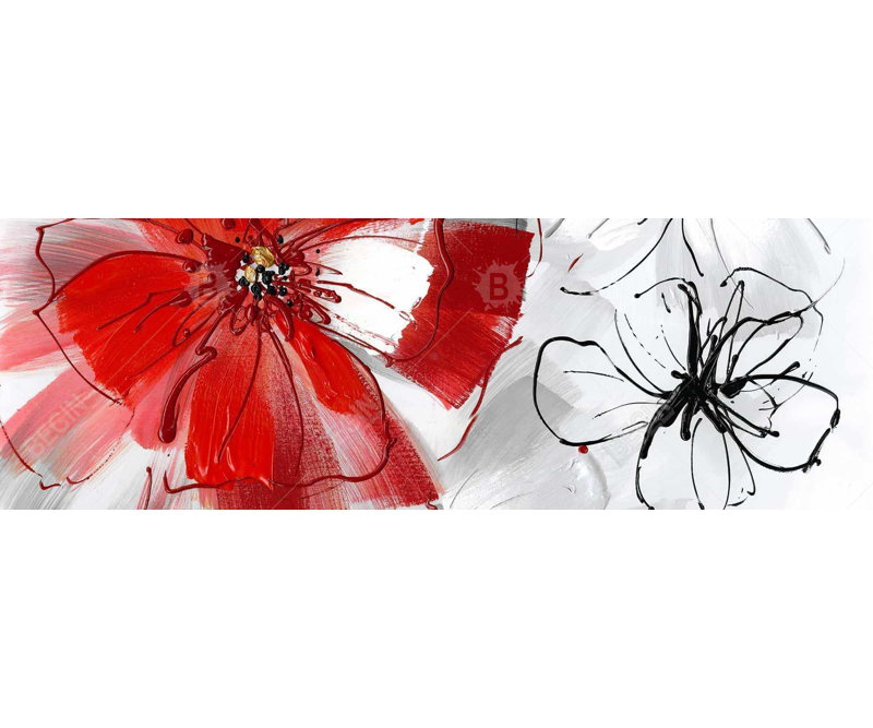 Fleurs rouges et grises - art floral sur toile pour le décor de la chambre à coucher, H 61,25 po x l 21,25 po