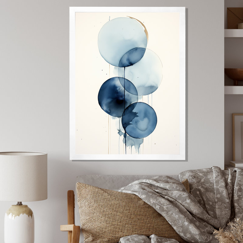 «Orbular Unity Minimal Watercolor» en bleu rétro - impression, H 32 po x l 24 po x P 1 po, Cadre simple blanc