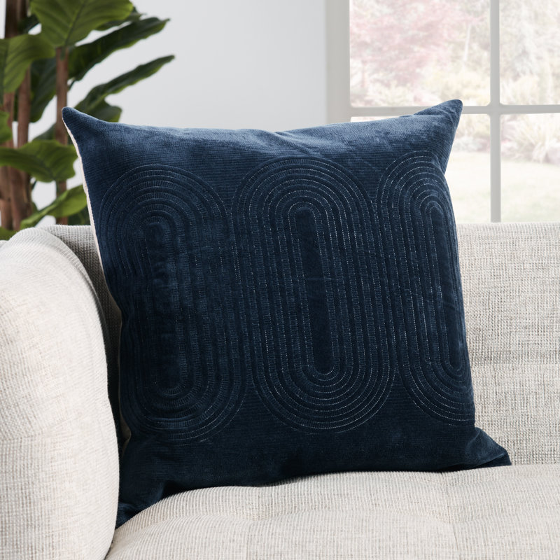 Ramona Square Cotton Pillow Cover & Insert, Mood Indigo/Silver/Ensign Blue, Down