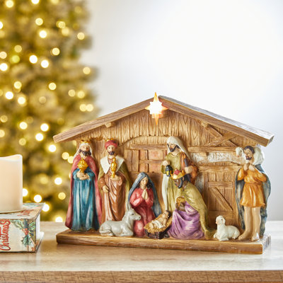 12.5"L Lighted Resin Nativity House