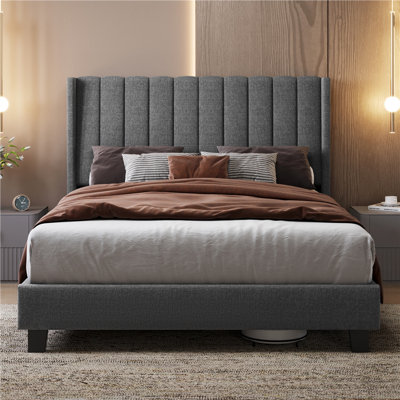 Upholstered Bed Frame with Channel Tufted Headboard