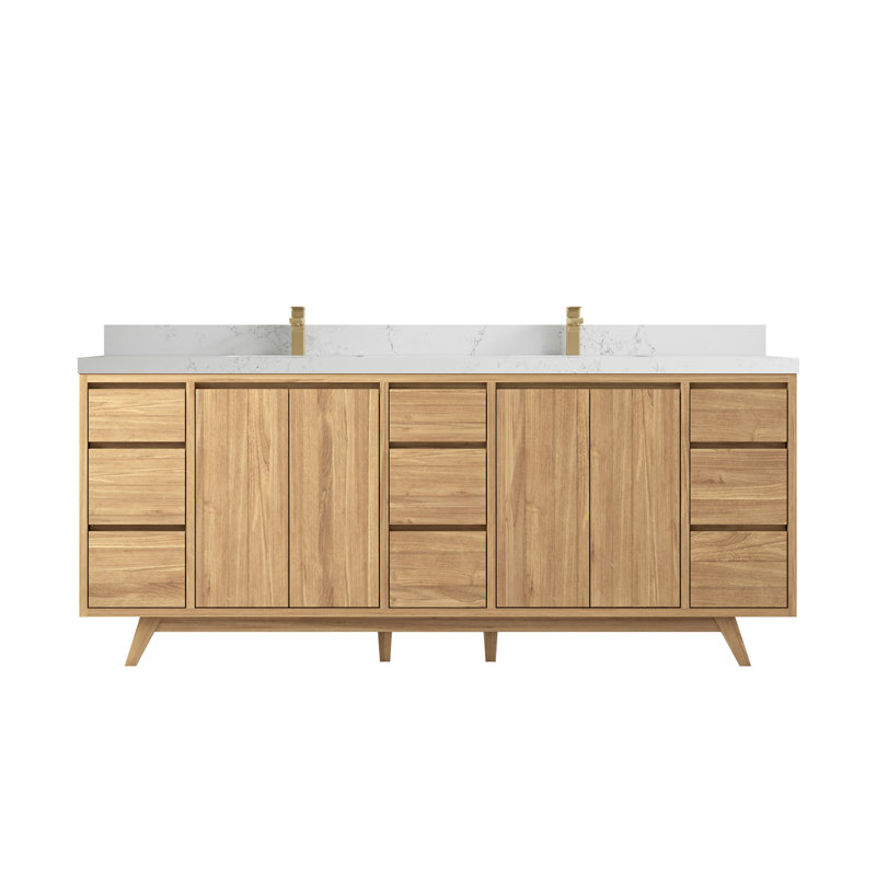 84'' Double Bathroom Vanity with Quartz Top, Natural, Empira White