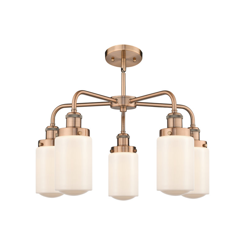 Lustre classique / traditionnel à 5 lumières en verre à intensité variable Erkson, Blanc mat, Cuivre antique