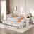 Multifunctional Wood Platform Bed With Desk And Storage Shelves, Built-in Trundle And 3 Drawers-2026735977