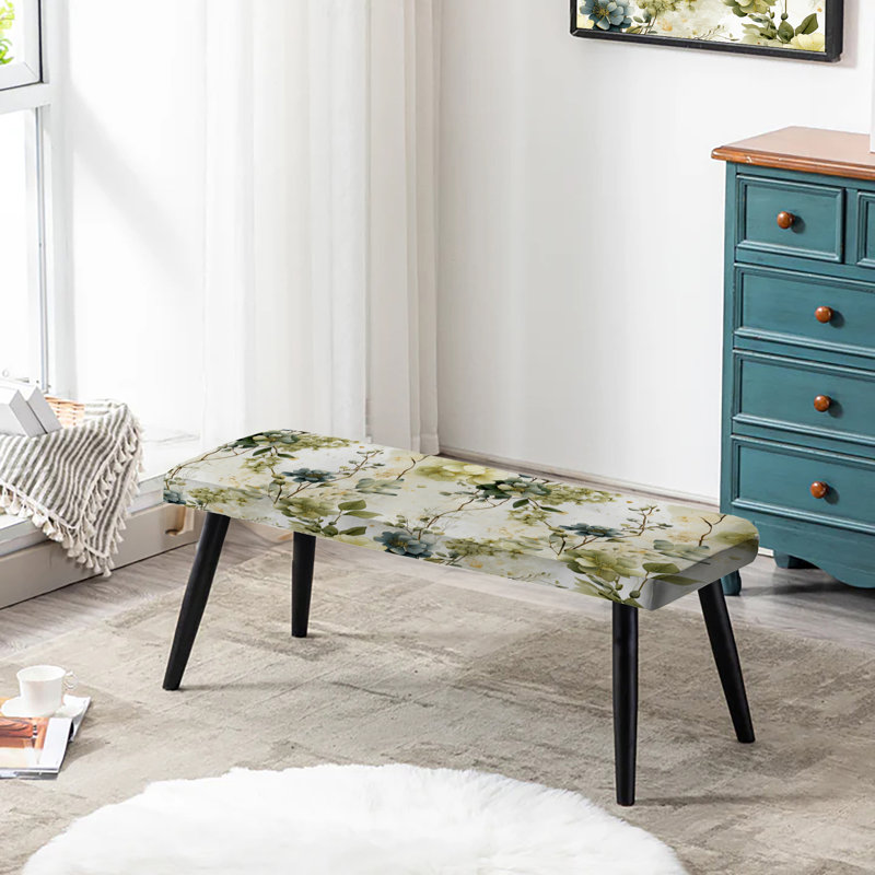 Green Botanical Dreams - Banc rembourré en patchwork noir