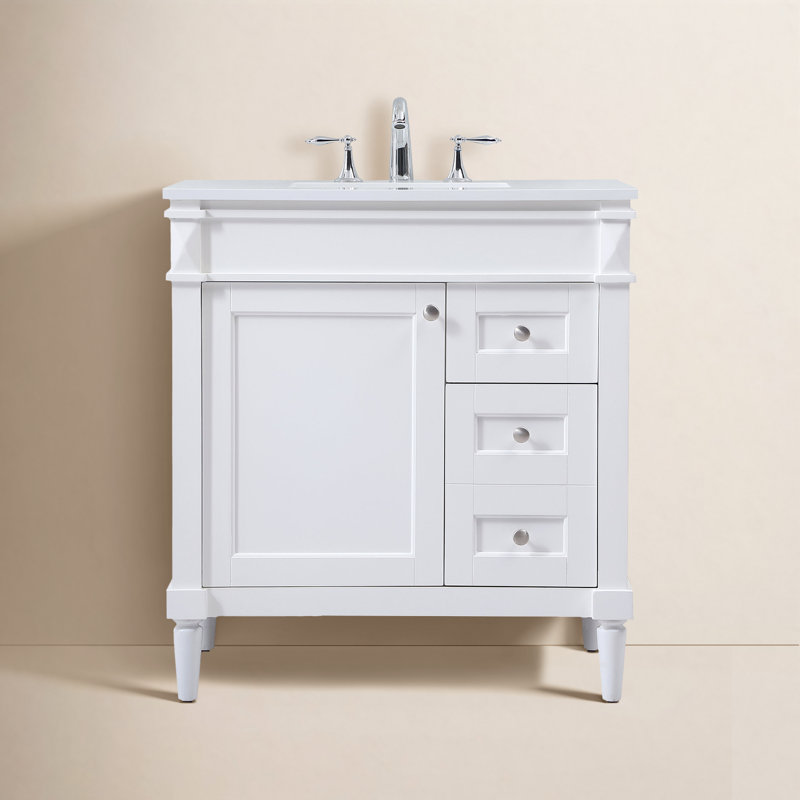Readington 32'' Single Bathroom Vanity with Engineered Marble Top, White