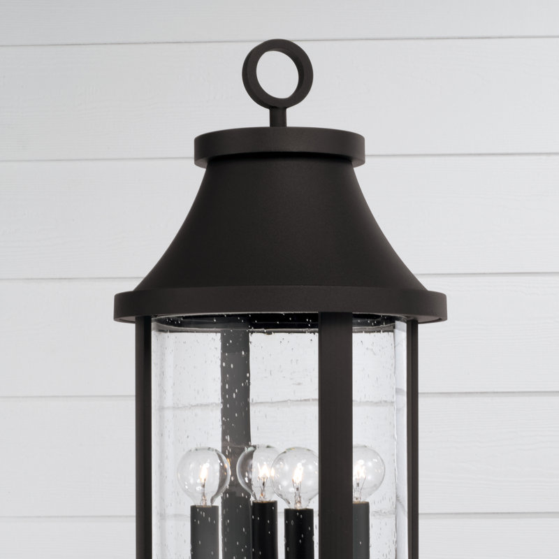 Lanterne cylindrique d'extérieur à 4 lumières de 15,50 po x H 20,75 po en noir avec verre bullé