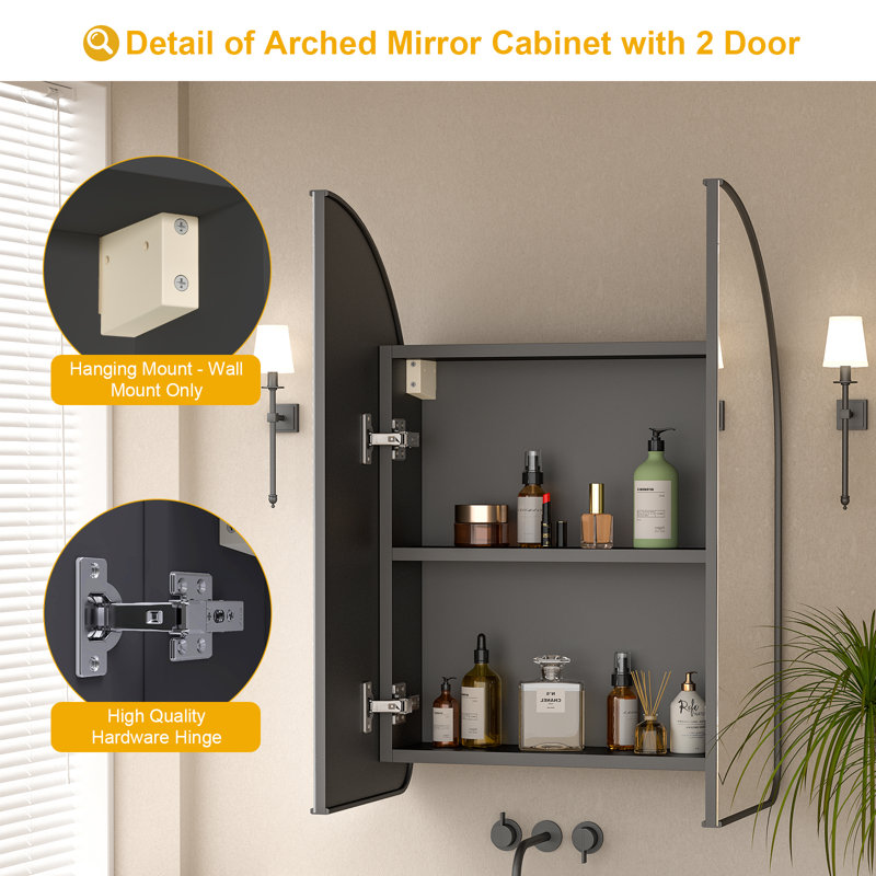 Garold 23.8'' W 27.6'' H Frameless Medicine Cabinet Mirror 2 Fixed, Matte Black
