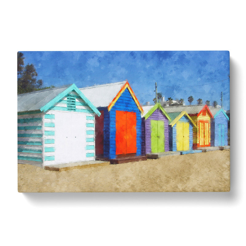 Colourful Beach Huts - Wrapped Canvas Print, 35cm H x 50cm W x 3cm D