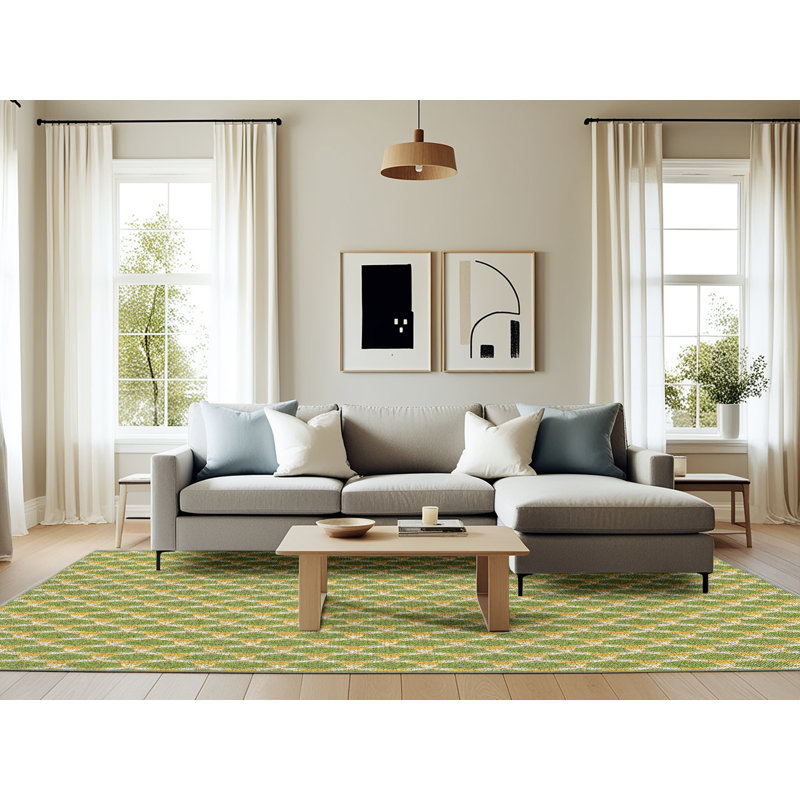 Tapis vert / jaune Power Loom, Rectangle 6 pi x 9 pi