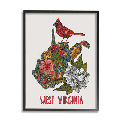 " West Virginia State Cardinal Detailed Floral Pattern " by Valentina Harper