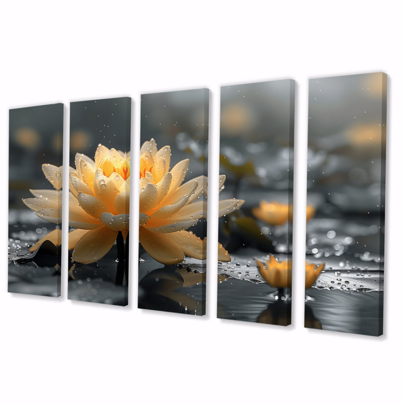 Étang de lotus tropical gris beige avec photo I - lotus, H 28 po x l 60 po