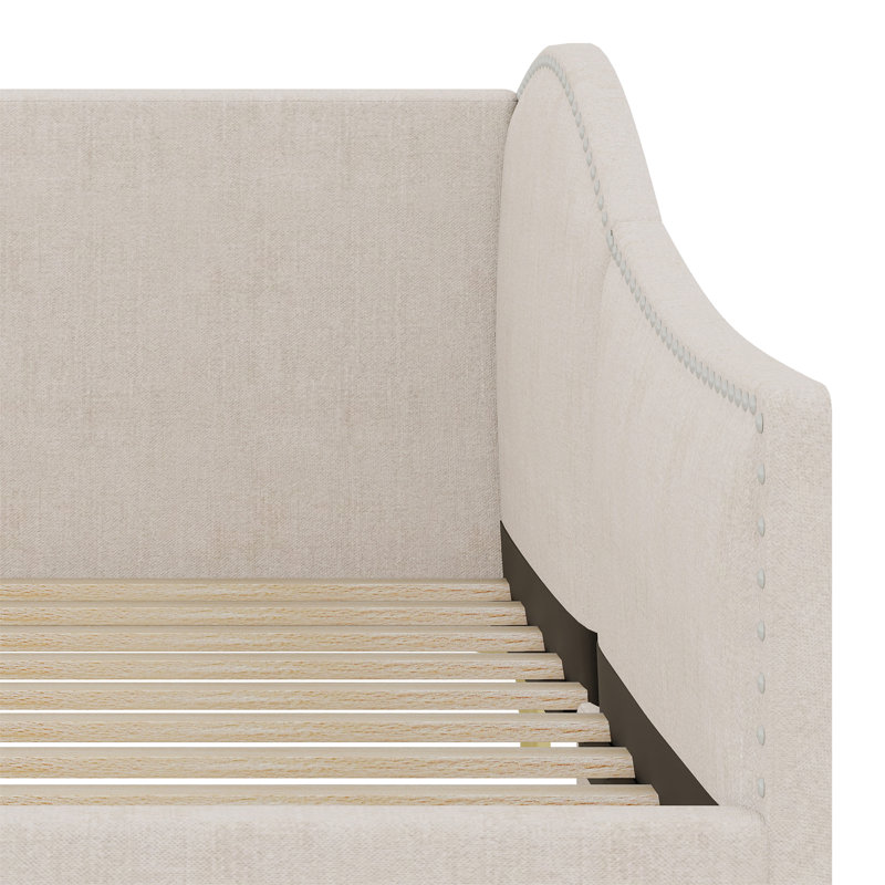 Upholstered Daybed With Headboard And Armrest, Beige, Twin