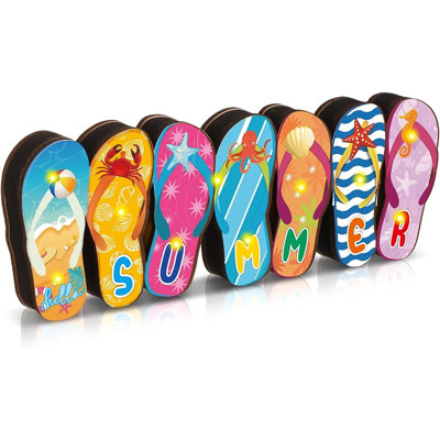Summer Beach Flip Flop Table Centerpiece Decor – 3d Wooden Slippers Sign With Led Lights, Hawaii Luau Tropical Party Mantel, Desk & Home Decor