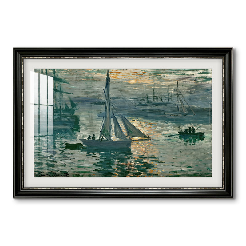 Lever du soleil (Marine), 1873 - Claude Monet - Estampe encadrée sur mesure, 28 po x 40 po, Perle noire mate