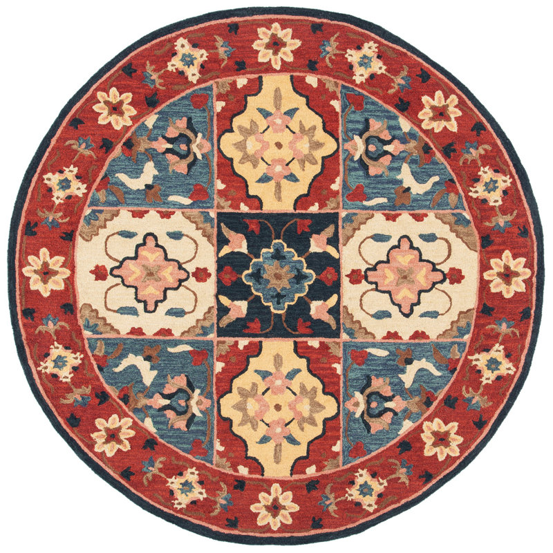Hand Tufted Wool/Cotton/Latex Oriental Rug in Red/Gold, Round 7'
